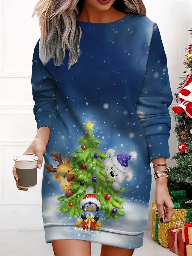 Women's Christmas Casual Dress Sweatshirt Dress Mini Dress Warm Fashion OutdoorVacation Crew Neck Print Geometric Santa ClausTree Loose Fit Black White Wine S M L XL XXL 2 Women's Christmas Casual Dress Sweatshirt Dress Mini Dress Warm Fashion OutdoorVacation Crew Neck Print Geometric Santa ClausTree Loose Fit Black White Wine S M L XL XXL - Image 2