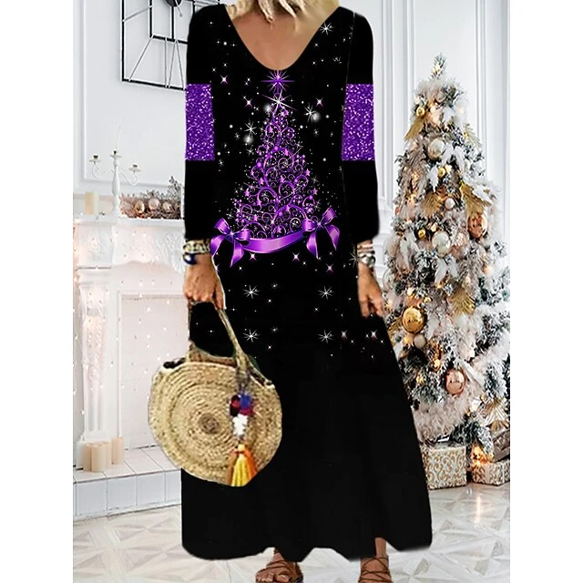 Women's Christmas Casual Dress Shift DressMaxi Long Dress Purple Wine Red Brown White Long Sleeve Plaid Santa Claus Elk Print Fall Winter V Neck Vacation Casual 2022 S M L XL XXL 3XL 4XL 5XL 6XL 13 Women's Christmas Casual Dress Shift DressMaxi Long Dress Purple Wine Red Brown White Long Sleeve Plaid Santa Claus Elk Print Fall Winter V Neck Vacation Casual 2022 S M L XL XXL 3XL 4XL 5XL 6XL - Image 13