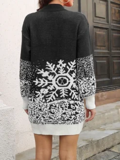 Women‘s Christmas Sweater Dress Jumper Dress Winter Dress Fashion Outdoor Christmas Street Daily Crew Neck Long Sleeve Ruched 2023 Loose Fit Black Red S M L XL -Fashion Life Shop gcdqnc1694087265748