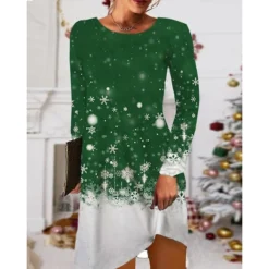 Women's Christmas Casual Dress T Shirt Dress Tee Dress Mini Dress Black Blue Red Long Sleeve Tree Snowflake Pocket Print Winter Fall Crew Neck Vacation Casual 2022 S M L XL XXL 3XL -Fashion Life Shop gcfefc1668238084203