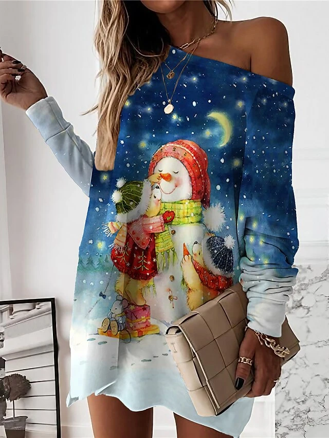 Women‘s Christmas Casual Dress Sweatshirt Dress Mini Dress Warm Fashion Outdoor Holiday Crew Neck Print Animal Snowman Loose Fit White Red Burgundy S M L XL XXL 2 Women‘s Christmas Casual Dress Sweatshirt Dress Mini Dress Warm Fashion Outdoor Holiday Crew Neck Print Animal Snowman Loose Fit White Red Burgundy S M L XL XXL - Image 2