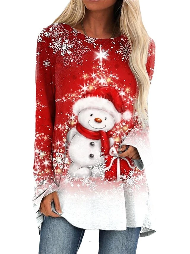 Women's Christmas Casual Dress T Shirt Dress Tee Dress Shift Dress Mini Dress Red Long Sleeve Snowman Print Winter Fall Autumn Crew Neck Fashion Daily Date 2022 XXS XS S M L XL XXL 3XL 4XL 5XL 3 Women's Christmas Casual Dress T Shirt Dress Tee Dress Shift Dress Mini Dress Red Long Sleeve Snowman Print Winter Fall Autumn Crew Neck Fashion Daily Date 2022 XXS XS S M L XL XXL 3XL 4XL 5XL - Image 3