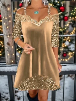 Women's Christmas Dress Velvet Dress Casual Dress Mini Dress Sequins Cold Shoulder Christmas Street Daily Fashion Streetwear V Neck Long Sleeve 2023 Regular Fit Wine Gold Green Color S M L XL XXL Size 7 Women's Christmas Dress Velvet Dress Casual Dress Mini Dress Sequins Cold Shoulder Christmas Street Daily Fashion Streetwear V Neck Long Sleeve 2023 Regular Fit Wine Gold Green Color S M L XL XXL Size -Fashion Life Shop gdbeic1697534469744