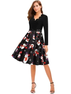 Women's Christmas Knee Length Dress Black Long Sleeve Print Print Winter V Neck Active3D Print S M L XL XXL XXXL 8 Women's Christmas Knee Length Dress Black Long Sleeve Print Print Winter V Neck Active3D Print S M L XL XXL XXXL -Fashion Life Shop gejuxd1631779018685