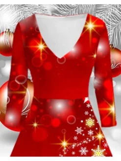 Women‘s Christmas Blue Red Long Sleeve Elk Print Winter Autumn V Neck Fashion Daily Weekend Loose Fit 2022 S M L XL 2XL 3XL 4XL 5XL 6XL -Fashion Life Shop genvwt1667638846358