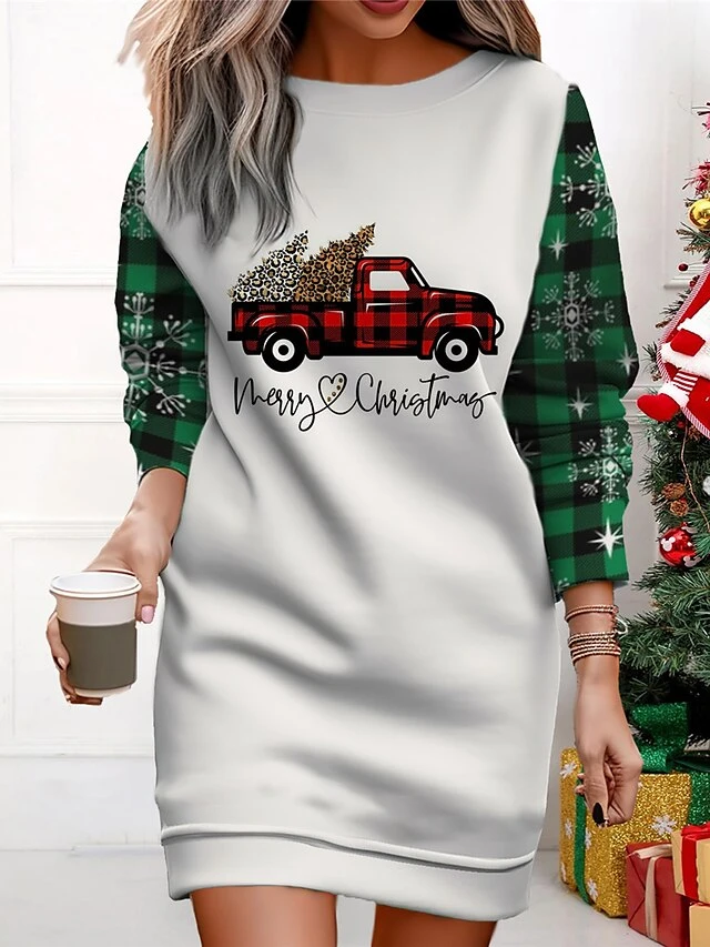 Women's Christmas Casual Dress Sweatshirt Dress Mini Dress Warm Fashion OutdoorVacation Crew Neck Print Animal SnowmanTree Loose Fit Black White Wine S M L XL XXL 3 Women's Christmas Casual Dress Sweatshirt Dress Mini Dress Warm Fashion OutdoorVacation Crew Neck Print Animal SnowmanTree Loose Fit Black White Wine S M L XL XXL - Image 3