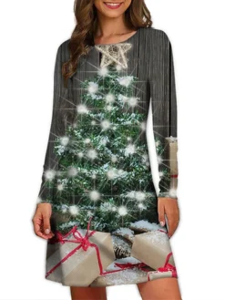 Women's Christmas Casual Dress T Shirt Dress Tee Dress Mini Dress Black And White Green Black Long Sleeve Santa Claus Print Winter Fall Spring Crew Neck Fashion Daily Vacation Loose Fit 2022 S M L XL -Fashion Life Shop gfkiop1667541320712