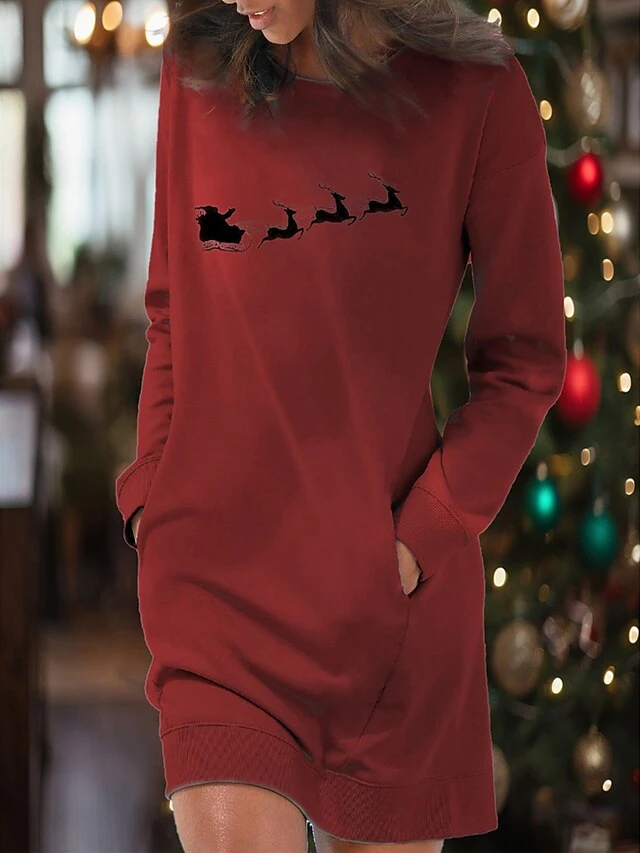 Women's Casual Dress Christmas Dress Sweatshirt Dress Santa Claus Ugly Christmas Pocket Print Crew Neck Mini Dress Fashion Streetwear Outdoor Christmas Long Sleeve Loose Fit Dark Red Red Burgundy 1 Women's Casual Dress Christmas Dress Sweatshirt Dress Santa Claus Ugly Christmas Pocket Print Crew Neck Mini Dress Fashion Streetwear Outdoor Christmas Long Sleeve Loose Fit Dark Red Red Burgundy