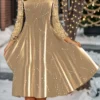 Women's Casual Dress Christmas Dress Velvet Dress Polka Dot Sequins Sequin Crew Neck Midi Dress Fashion Elegant Outdoor Christmas 3/4 Length Sleeve Regular Fit Yellow Fall Winter S M L XL XXL