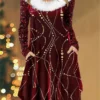 Women's Casual Dress Christmas Dress Velvet Dress Geometric Sequins Patchwork V Neck Midi Dress Fashion Modern Outdoor Christmas Long Sleeve Regular Fit Wine Fall Winter S M L XL XXL