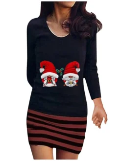 Women's Christmas Casual Dress T Shirt Dress Tee Dress Sheath Dress Mini Dress Black Blue Yellow Long Sleeve Santa Claus Print Winter Fall Autumn Crew Neck Fashion Daily Date Loose Fit 2022 S M L XL -Fashion Life Shop gipqdq1667798295399