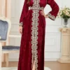 Women's Casual Dress Velvet Dress Swing Dress Long Dress Maxi Dress Lace Embroidered Outdoor Christmas Daily Fashion Elegant V Neck Long Sleeve 2023 Loose Fit Wine Color M L XL XXL Size