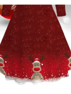 Women‘s Christmas Wine Brown Long Sleeve Elk Print Winter Autumn V Neck Fashion Daily Weekend Loose Fit 2022 S M L XL 2XL 3XL 4XL 5XL 6XL -Fashion Life Shop gjpygq1667638883878