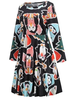 Women's Christmas Casual Dress Green Black Blue Long Sleeve Santa Claus Print Winter Fall Autumn Crew Neck Modern Daily Vacation 2022 S M L XL XXL -Fashion Life Shop gkncwa1667541621356