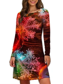 Women's Christmas Casual Dress T Shirt Dress Tee Dress Mini Dress Black Blue Gold Long Sleeve Tree Print Winter Fall Spring Crew Neck Fashion Daily Vacation Loose Fit 2022 S M L XL XXL 3XL -Fashion Life Shop glunta1667542265590