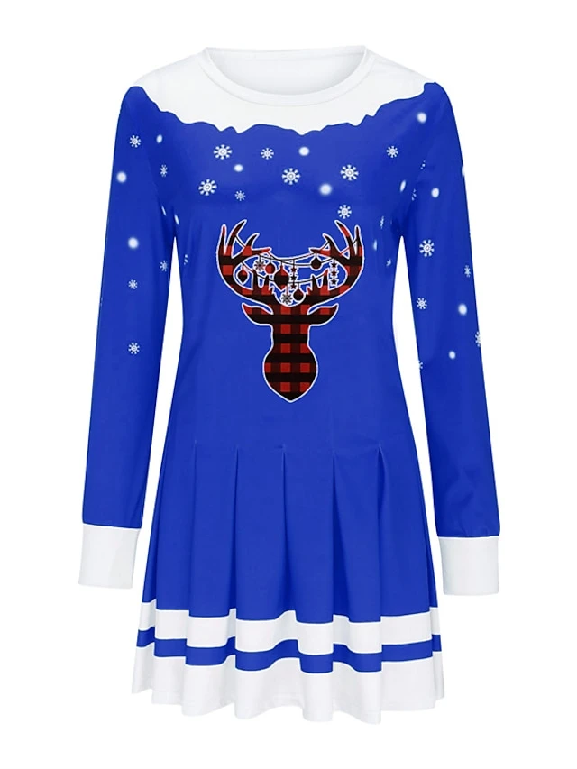 Women's Christmas Swing Dress Blue Red Black Long Sleeve Elk Snowflake Pleated Print Winter Fall Crew Neck Stylish Romantic Fall Dress Loose Fit 2022 S M L XL XXL / Winter Dress 8 Women's Christmas Swing Dress Blue Red Black Long Sleeve Elk Snowflake Pleated Print Winter Fall Crew Neck Stylish Romantic Fall Dress Loose Fit 2022 S M L XL XXL / Winter Dress - Image 8