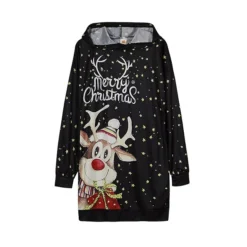Women‘s Christmas Hoodie Dress Winter DressShort Mini Dress Red Black Long Sleeve Elk Tree Pocket Fall Winter Hooded Stylish Modern Loose Fit 2022 S M L XL XXL 3XL -Fashion Life Shop gmomru1663726328968