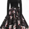 Women's Christmas Vintage Dress Midi Dress Black And White Green Black Long Sleeve Santa Claus Bow Winter Fall Autumn Square Neck Stylish Christmas Vacation 2022 S M L XL XXL 3XL