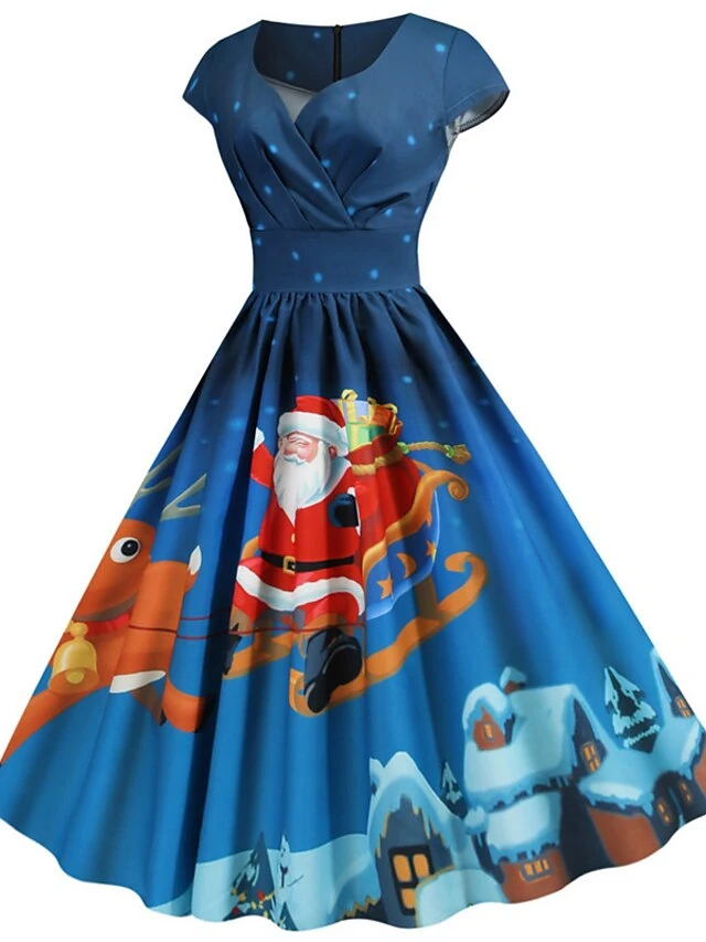 Women's Christmas Knee Length Dress Blue Dusty Blue Royal Blue Black Red Navy Blue Dark Blue Light Blue Short Sleeve Print Print Fall Winter V Neck Casual Vintage2021 S M L XL XXL 3XL 20 Women's Christmas Knee Length Dress Blue Dusty Blue Royal Blue Black Red Navy Blue Dark Blue Light Blue Short Sleeve Print Print Fall Winter V Neck Casual Vintage2021 S M L XL XXL 3XL - Image 20