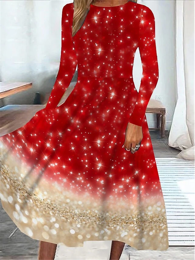 Women's Casual Dress Swing Dress Midi Dress Wine Long Sleeve Color Gradient Pocket Winter Fall Spring Crew Neck Fashion Christmas Daily Weekend 2022 S M L XL XXL 3XL 1 Women's Casual Dress Swing Dress Midi Dress Wine Long Sleeve Color Gradient Pocket Winter Fall Spring Crew Neck Fashion Christmas Daily Weekend 2022 S M L XL XXL 3XL