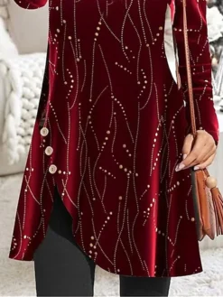 Women's Casual Dress Christmas Dress Velvet Dress Geometric Sequins Button Strap Mini Dress Fashion Modern Outdoor Christmas Long Sleeve Regular Fit Wine Fall Winter S M L XL XXL -Fashion Life Shop gpywzh1697015232637