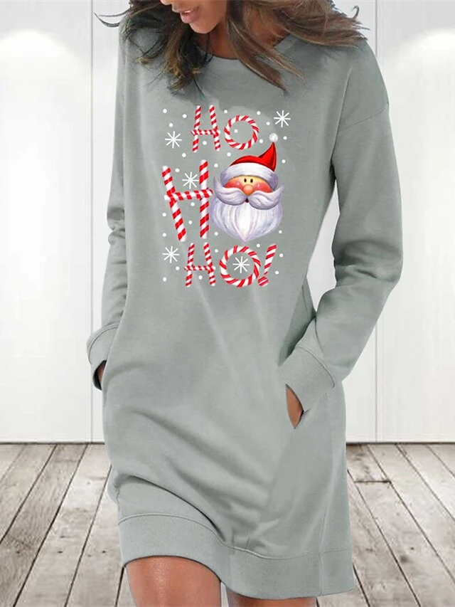 Women‘s Christmas Hoodie Dress Winter Dress Light Blue Grey White Long Sleeve Letter Santa Claus Snowflake Pocket Print Winter Fall Crew Neck Stylish Casual Fall Dress Loose Fit 2022 S M L XL 2XL 2 Women‘s Christmas Hoodie Dress Winter Dress Light Blue Grey White Long Sleeve Letter Santa Claus Snowflake Pocket Print Winter Fall Crew Neck Stylish Casual Fall Dress Loose Fit 2022 S M L XL 2XL - Image 2