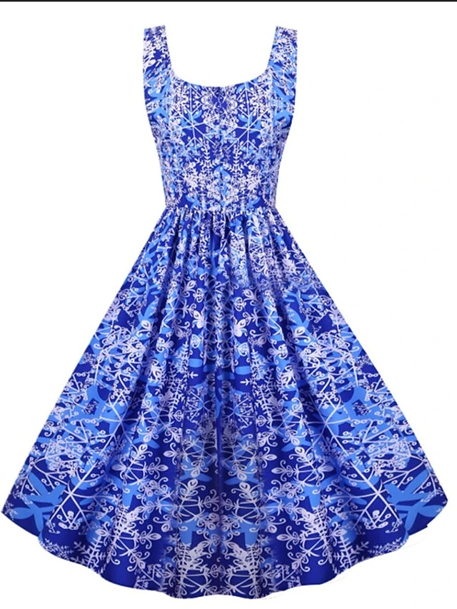 Women's Christmas Knee Length Dress Purple Black Red Navy Blue Light Blue Sleeveless Print Bow Print Fall Winter V Neck Casual Vintage2021 S M L XL XXL 18 Women's Christmas Knee Length Dress Purple Black Red Navy Blue Light Blue Sleeveless Print Bow Print Fall Winter V Neck Casual Vintage2021 S M L XL XXL - Image 18