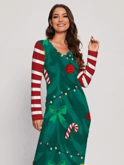 Women's Christmas Dress Sweater Dress Jumper Dress Midi Dress Ugly Stripe Outdoor Christmas Daily Holiday V Neck Long Sleeve 2023 Regular Fit Wine Green S M L XL XXL 3XL -Fashion Life Shop grfwwe1697378124496