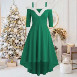 Women's Christmas Swing Dress Skater Dress Green Red Black Long Sleeve Pure Color Cold Shoulder Plus High Low Winter Fall V Neck Classic ModernFall Dress Slim 2022 S M L XL 2XL 3XL / Winter Dress -Fashion Life Shop grqqut1668155196760