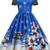 Women's Christmas Casual Dress Swing Dress Midi Dress Blue Purple Red Short Sleeve Tree Lace Print Winter Fall Crew Neck Vacation Vintage 2022 S M L XL XXL 3XL