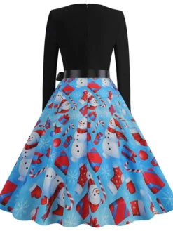 Women's Christmas Casual Dress Swing Dress Vintage Dress Midi Dress Green Blue Royal Blue Long Sleeve Color Block Bow Winter Fall Autumn V Neck Slim 2022 S M L XL XXL 3XL -Fashion Life Shop gsvody1666761742209