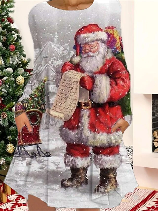 Women's Christmas Casual Dress T Shirt Dress Tee Dress Shift Dress Mini Dress Blue Wine Dark Green Long Sleeve Letter Pocket Winter Fall Autumn Crew Neck Fashion Christmas Daily 2022 S M L XL XXL 3XL 2 Women's Christmas Casual Dress T Shirt Dress Tee Dress Shift Dress Mini Dress Blue Wine Dark Green Long Sleeve Letter Pocket Winter Fall Autumn Crew Neck Fashion Christmas Daily 2022 S M L XL XXL 3XL - Image 2