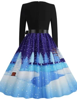 Women's Christmas Casual Dress Vintage Dress Midi Dress Black Blue Wine Long Sleeve Santa Claus Bow Winter Fall Spring Square Neck Vacation Christmas Daily Vacation 2022 S M L XL XXL 3XL -Fashion Life Shop gtqeqp1667637126400