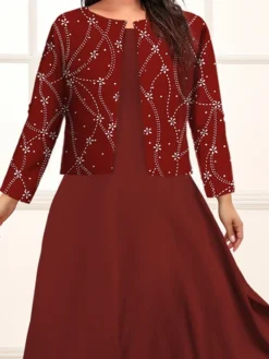 Women's Plus Size Curve Casual Dress Winter Dress Dress Set Floral Mini Dress Long Sleeve Crew Neck Fashion Christmas Wine Fall Winter L XL XXL 3XL 4XL -Fashion Life Shop gvwvqq1697689375881