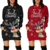 Women's Christmas Shift DressShort Mini DressShort Mini Dress Red Black Long Sleeve Letter Elk Snowflake Pocket Print Fall Winter Hooded Fashion Modern Loose Fit 2022 S M L XL XXL 3XL
