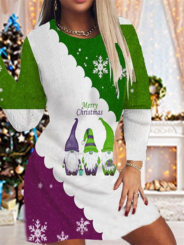 Women's Christmas Sheath Dress Knit Dress Mini Dress Blue Pink Wine Dark Green Gray Long Sleeve Santa Claus Snowflake Knit Print Winter Fall Crew Neck Fashion Party 2022 S M L XL 2XL 3XL 4XL 5XL 6XL 4 Women's Christmas Sheath Dress Knit Dress Mini Dress Blue Pink Wine Dark Green Gray Long Sleeve Santa Claus Snowflake Knit Print Winter Fall Crew Neck Fashion Party 2022 S M L XL 2XL 3XL 4XL 5XL 6XL - Image 4