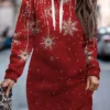 Women's Christmas Casual Dress Hoodie Dress Mini Dress Warm Fashion OutdoorHoliday V Neck Print Snowflake Loose Fit Wine Blue Green S M L XL XXL