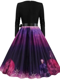 Women's Christmas Party Dress Swing DressKnee Length Dress Green Purple Wine Red Black Long Sleeve Santa Claus Elk Snowman Print Fall Winter V Neck Vintage Party Elegant Party 2022 S M L XL XXL 3XL -Fashion Life Shop gygccd1665475512660