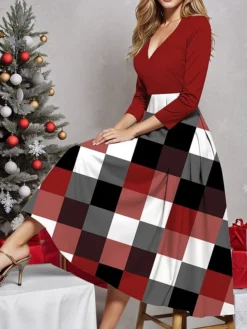 Women's Casual Dress Christmas Dress Plaid Dress Geometric Paisley Print V Neck Midi Dress Fashion Streetwear Outdoor Christmas 3/4 Length Sleeve Regular Fit Wine Red Fall Winter S M L XL XXL 5 Women's Casual Dress Christmas Dress Plaid Dress Geometric Paisley Print V Neck Midi Dress Fashion Streetwear Outdoor Christmas 3/4 Length Sleeve Regular Fit Wine Red Fall Winter S M L XL XXL -Fashion Life Shop gyjysc1697194010029