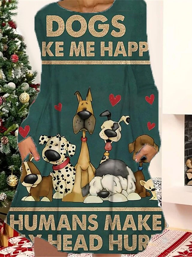 Women's Christmas Casual Dress T Shirt Dress Tee Dress Shift Dress Mini Dress Green Black Blue Long Sleeve Cat Pocket Winter Fall Autumn Crew Neck Fashion Christmas Daily 2022 S M L XL XXL 3XL 6 Women's Christmas Casual Dress T Shirt Dress Tee Dress Shift Dress Mini Dress Green Black Blue Long Sleeve Cat Pocket Winter Fall Autumn Crew Neck Fashion Christmas Daily 2022 S M L XL XXL 3XL - Image 6