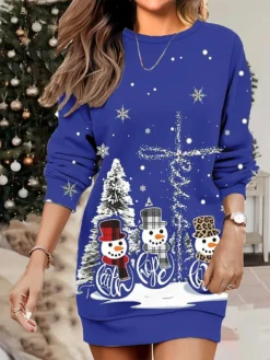 Women's Christmas Casual Dress Sweatshirt Dress Mini Dress Warm Fashion OutdoorVacation Crew Neck Print SnowmanTree Loose Fit Black Yellow Burgundy S M L XL XXL -Fashion Life Shop hbbhyk1695641907699