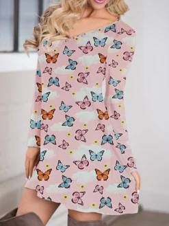 Women's Casual Dress Christmas Dress Sweatshirt Dress Butterfly Ugly Christmas Print Crew Neck Mini Dress Fashion Streetwear Christmas Street Long Sleeve Regular Fit Pink Red Fuchsia Fall Winter S M -Fashion Life Shop hblptg1695888566252