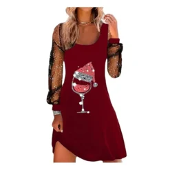 Women's Christmas Sheath Dress Midi Dress Blue Wine Black Long Sleeve Hat Mesh Winter Fall Square Neck Fashion Elegant Fall Dress 2022 S M L XL 2XL 3XL / Winter Dress -Fashion Life Shop hcfueh1669280370190