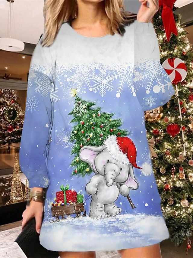 Women's Christmas Sweatshirt Dress Shift Dress Mini Dress Green Blue Royal Blue Long Sleeve Snowman Print Winter Fall Autumn Fashion Daily 2022 S M L XL XXL 3XL 4 Women's Christmas Sweatshirt Dress Shift Dress Mini Dress Green Blue Royal Blue Long Sleeve Snowman Print Winter Fall Autumn Fashion Daily 2022 S M L XL XXL 3XL - Image 4