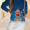 Women‘s Christmas Hoodie Dress Winter DressShort Mini Dress Blue Gold Red Long Sleeve Elk Pocket Print Fall Winter Hooded Vacation Casual 2022 S M L XL XXL 3XL