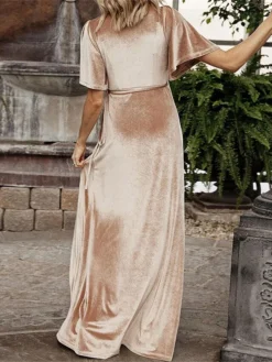 Women's Christmas Dress Casual Dress Velvet Dress Long Dress Maxi Dress Lace Up Split Outdoor Christmas Daily Fashion Elegant V Neck Short Sleeve 2023 Regular Fit Black Wine Gold Color S M L XL XXL 25 Women's Christmas Dress Casual Dress Velvet Dress Long Dress Maxi Dress Lace Up Split Outdoor Christmas Daily Fashion Elegant V Neck Short Sleeve 2023 Regular Fit Black Wine Gold Color S M L XL XXL -Fashion Life Shop hjqfmx1693897065765