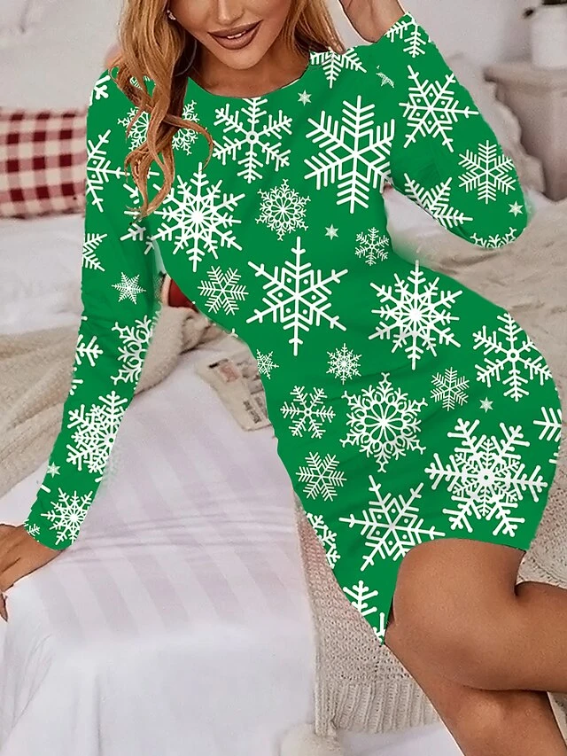 Women's Christmas Casual Dress Print Dress Green Blue Yellow Red Long Sleeve Elk Tree Snowflake Print Winter Autumn Crew Neck Fashion Casual 2022 S M L XL 2XL 3XL 4XL 5XL 6XL 2 Women's Christmas Casual Dress Print Dress Green Blue Yellow Red Long Sleeve Elk Tree Snowflake Print Winter Autumn Crew Neck Fashion Casual 2022 S M L XL 2XL 3XL 4XL 5XL 6XL - Image 2