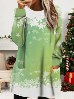 Women's Christmas Sweatshirt Dress Winter Dress Mini Dress Green Blue Orange Light Blue Long Sleeve Color Gradient Pocket Print Winter Fall Crew Neck Casual Loose Fit 2022 S M L XL XXL 3XL