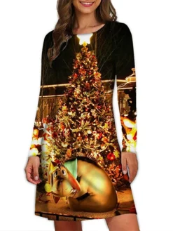 Women's Christmas Casual Dress T Shirt Dress Tee Dress Mini Dress Black And White Green Black Long Sleeve Santa Claus Print Winter Fall Spring Crew Neck Fashion Daily Vacation Loose Fit 2022 S M L XL -Fashion Life Shop hkzqxk1667541321183