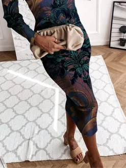 Women's Christmas Dress Sweater Dress Jumper Dress Midi Dress Warm Floral Outdoor Christmas Daily Holiday V Neck Long Sleeve 2023 Regular Fit Blue S M L XL XXL 3XL -Fashion Life Shop hmemax1697378161852